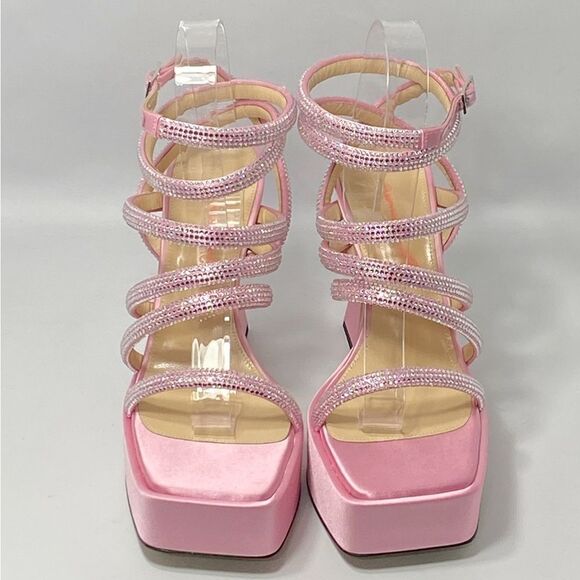 MACH & MACH Crystal-Embellished Satin Platform Sandals size 36 - Picture 5 of 12